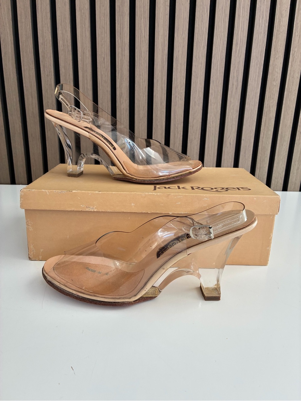 VTG JACK ROGERS Clear Lucite/Plastic Heels